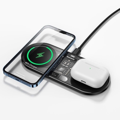 Picture of Baseus 20W Dual Wireless Chargers for iPhone 16 15 14 Airpod Pro Fast Qi Wireless Charger for Samsung Xiaomi 12 Pro Charging Pad-Black