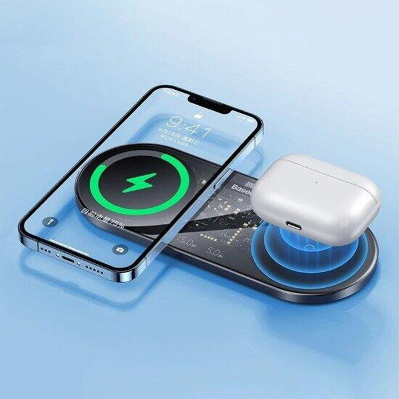 Picture of Baseus 20W Dual Wireless Chargers for iPhone 16 15 14 Airpod Pro Fast Qi Wireless Charger for Samsung Xiaomi 12 Pro Charging Pad-Black