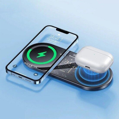Picture of Baseus 20W Dual Wireless Chargers for iPhone 16 15 14 Airpod Pro Fast Qi Wireless Charger for Samsung Xiaomi 12 Pro Charging Pad-Black