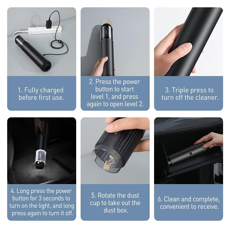 Picture of BASEUS A3 15000pa Portable Car Vacuum Cleaner with Suction Cleaning Tool-Black