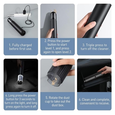 Picture of BASEUS A3 15000pa Portable Car Vacuum Cleaner with Suction Cleaning Tool-Black