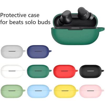 Picture of Beats Solo Buds Only cover with hanging hook Premium Artificial Carrying cover Earbuds Cover For Soft Silicone Bluetooth Headphone Cover-Black