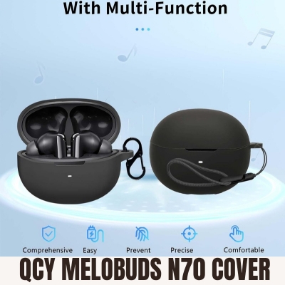 Picture of QCY MeloBuds N70 Only cover with hanging hook Premium Artificial Carrying cover Earbuds Cover For Soft Silicone Bluetooth Headphone Cover-Black