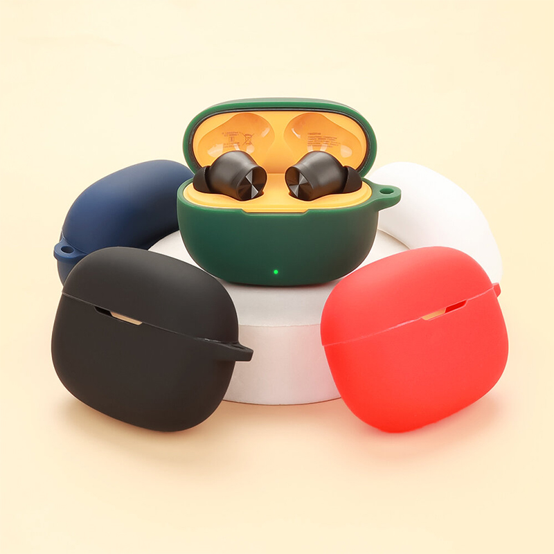 Picture of Realme Buds T200x Only cover Premium Artificial Carrying cover Shockproof Earbuds Cover For Buds Soft Silicone Bluetooth Headphone Cover-Black