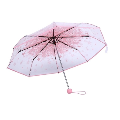 Picture of Transparent Flower Design Folding Women Fashion Umbrella