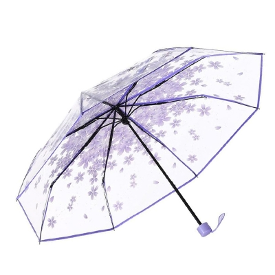Picture of Transparent Flower Design Folding Women Fashion Umbrella