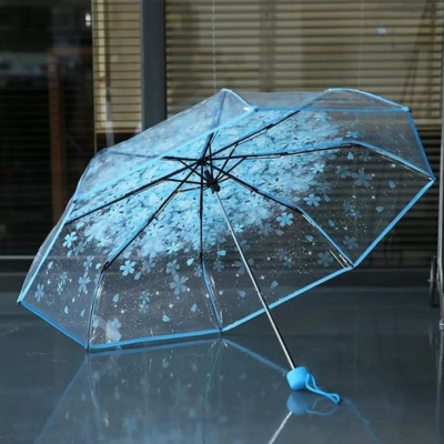 Picture of Transparent Flower Design Folding Women Fashion Umbrella