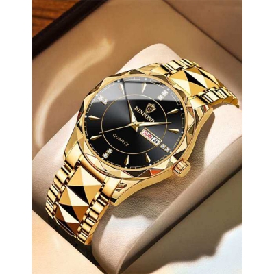 Picture of New Collection POSHI Sale New Top Waterproof Watch Men Business Japan Quartz Dual Calendar Premium Quality Stainless Steel Luxury Golden Watches For Men