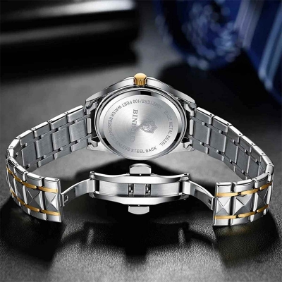 Picture of New Collection POSHI Sale New Top Waterproof Watch Men Business Japan Quartz Dual Calendar Premium Quality Stainless Steel Luxury Golden Watches For Men