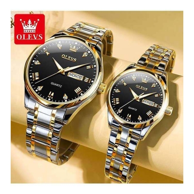 Picture of Stylish & Fashionable Silver And Golden Two-tone Stainless Steel Analog Wrist Watch For Couple