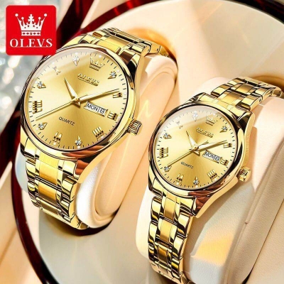 Picture of Stylish & Fashionable Silver And Golden Two-tone Stainless Steel Analog Wrist Watch For Couple