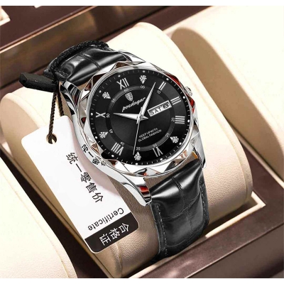 Picture of Poedagar Men's Business Quartz Watch with Leather Strap, Calendar and Night Light - Stylish Fashion Watch