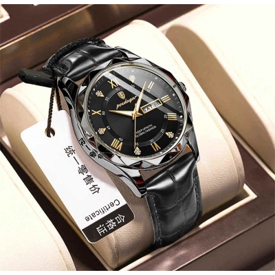 Picture of Poedagar New Men's Business Quartz Watch with Leather Strap, Calendar and Night Light - Stylish Fashion Watch