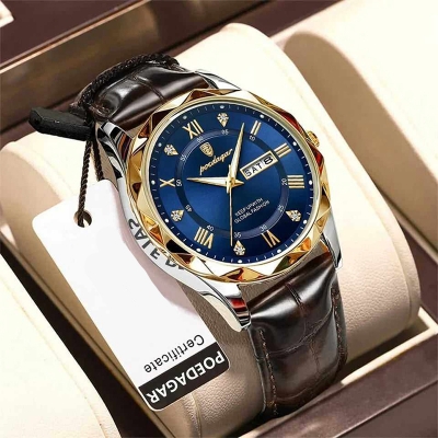Picture of Poedagar New Men's Business Quartz Watch with Leather Strap, Calendar and Night Light - Stylish Fashion Watch