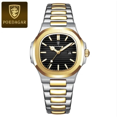 Picture of POEDAGAR 789 Luxury Square Watch for men Waterproof Luminous Date Stainless Steel Quartz men’s