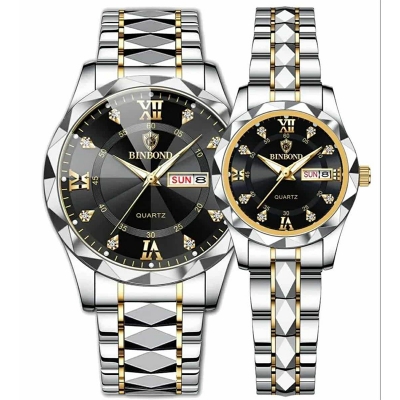 Picture of BINBOND New 2521 Model Relogio Masculino Stainless Steel Luminous Calendar Quartz  Couple Watch