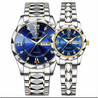 Picture of BINBOND New 2521 Model Relogio Masculino Couple Watch Stainless Steel Luminous Calendar Quartz Watch