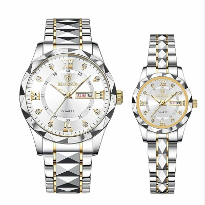 Picture of BINBOND New 2521 Model Relogio Masculino Stainless Steel Luminous Calendar Quartz  Couple Watch