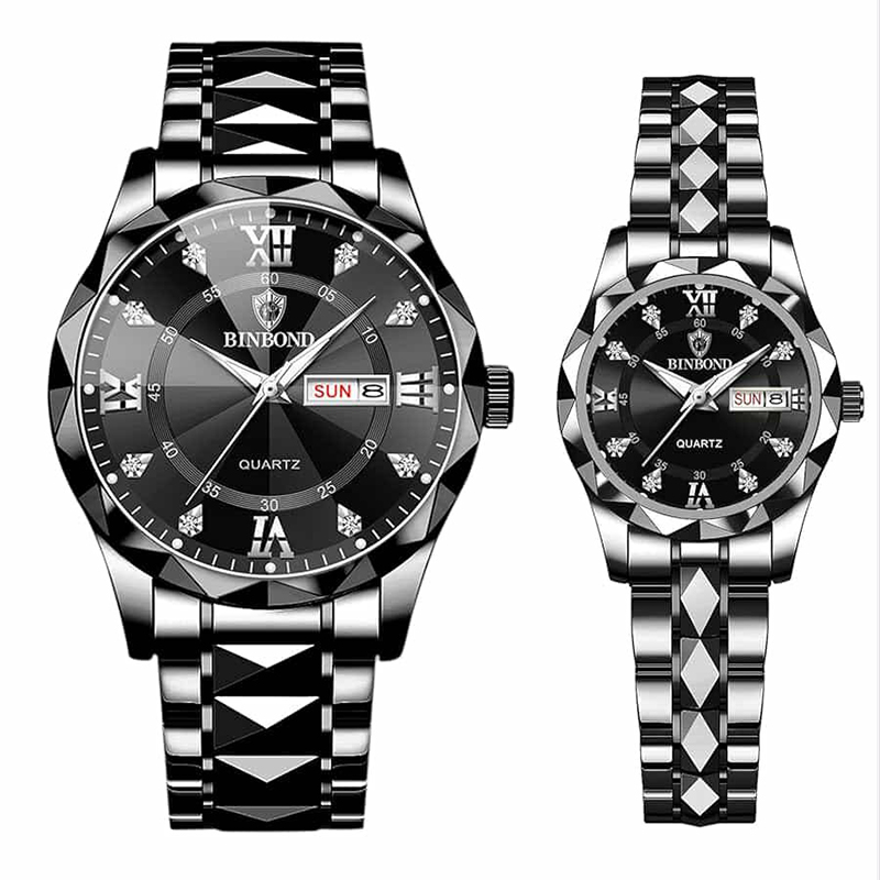 Picture of BINBOND New 2521 Model Relogio Masculino Stainless Steel Luminous Calendar Quartz  Couple Watch