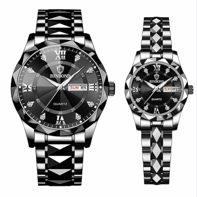 Picture of BINBOND New 2521 Model Relogio Masculino Stainless Steel Luminous Calendar Quartz  Couple Watch