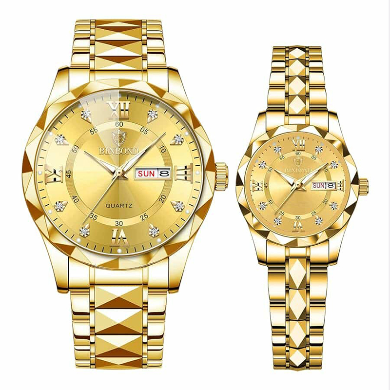 Picture of BINBOND New 2521 Model Relogio Masculino Stainless Steel Luminous Calendar Quartz Couple Watch