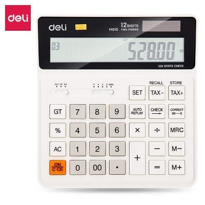 Picture of Deli M01010 Calculator with Tax Option - 12 Digits-White