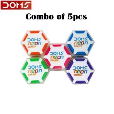 Picture of DOMS Neon Hexagonal Eraser - 5pcs-Multicolor