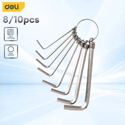 Picture of Deli DL3080 Flat End Hex Key Set on Ring - 8pcs Set-Silver