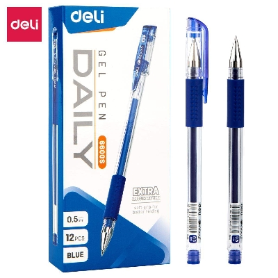 Picture of Deli E6600S Blue/Black Ink 0.5mm Gel Pen - 12pcs