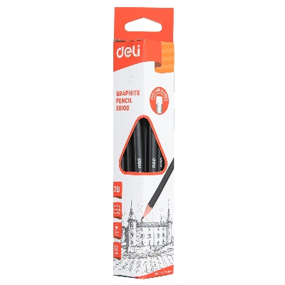 Picture of Deli E58100 Black Graphite 2B Pencil - 12pcs-Black