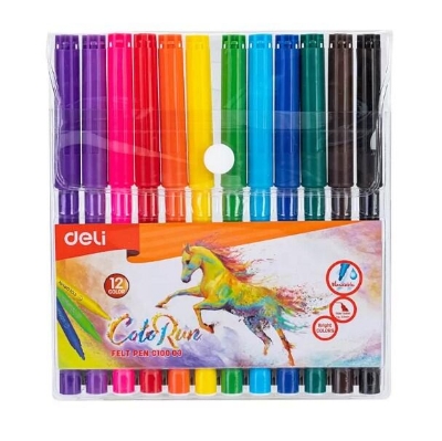 Picture of Deli EC10003 Washable 12 Color Felt Pen/Signing Pen-Multicolor