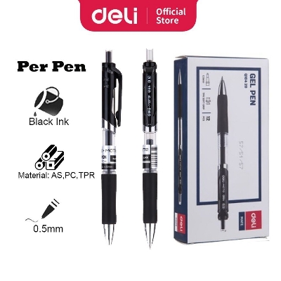Picture of Deli Mate EQ10420 Black Ink 0.5mm Retractable Gel Pen - 12pcs-Black