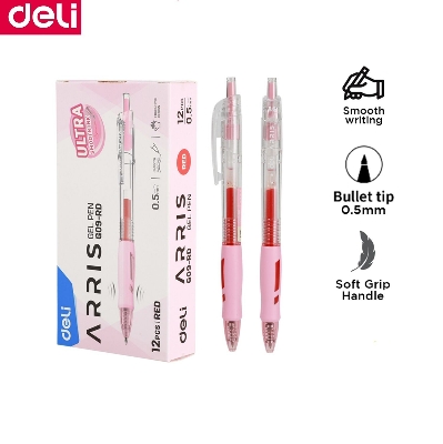 Picture of Deli EG09-RD Red Ink 0.5mm Retractable Gel Pen - 12pcs-Red
