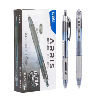 Picture of Deli EG08-BK Black Ink 0.5mm Retractable Gel Pen - 12pcs-Black