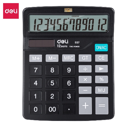 Picture of Deli E837 Dual Power Desktop Calculator - 12 Digits-Black
