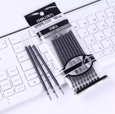 Picture of Deli S768 Black Ink 0.5mm Gel Pen Refill for Desk Pen - 12pcs-Black