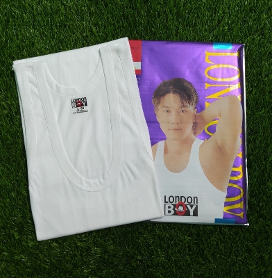 Picture of London Boy Cotton Innerwear RN Vests for Men (Sando Genji)-White