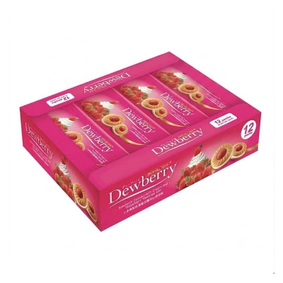 Picture of DEWBERRY SANDWICH COOKIES WITH CREAM AND STRAWBERRY FLAVORED (THAILAND) -324GM 12PCS PACK