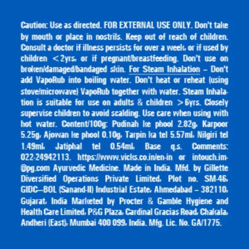 Picture of Vicks Vaporub Ointment  Relieves 6 Cold Symptoms (INDIAN) -   50ML
