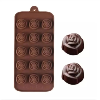 Picture of 15Cavity Rose Flower Mold Silicone Cake Chocolate Cookie Baking Tray Candy Mould-Chocolate