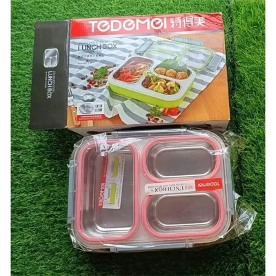 Picture of Tedemei stainless steel lunch box with three compartments.-Same as picture