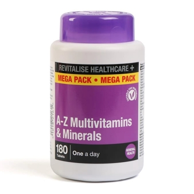 Picture of A-Z Multivitamins & Minerals Tablets 180 pcs with Vitamin A, D3, E, K1, C, B1, B2, B6, B12 One tablet for all Vitamins Made in UK-1 BRIGHT
