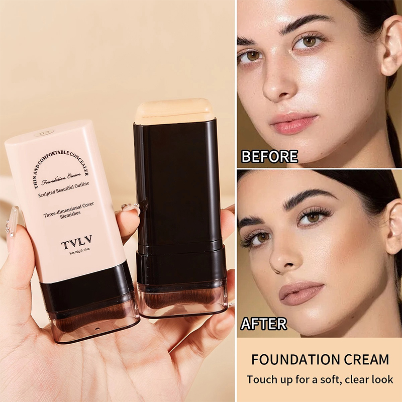 Picture of TVLV Foundation Stick Premium Face Make-up with Brush Brightening Skin Color Foundation Lasting No Makeup Needed-Cream