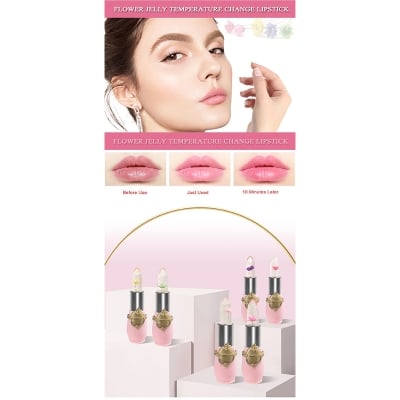 Picture of Emaimei Dried Flower Lipstick Colored Lip Care Moisturizing Lasting Jelly Thermochromic Lipstick-Light Pink