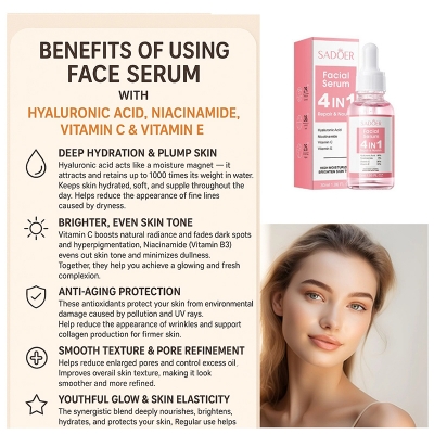 Picture of SADOER 4-IN-1 Facial Serum with Hyaluronic Acid, Niacinamide, Vitamin C, Vitamin E -1 BRIGHT