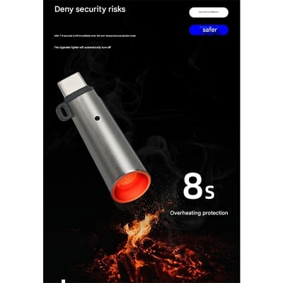 Picture of Type-C Portable Mini Cigarette Lighter Travel Igniter Plug and Play with Smartphone Power bank C Type Interface Windproof Tungsten Wire Lighter-Ash Grey