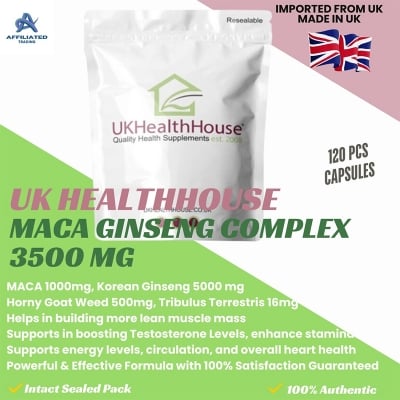 Picture of UK HEALTHHOUSE MACA GINSENG COMPLEX 3500mg with Maca Panax Ginseng Zinc- 120 pcs Capsules - Made in UK - Maca Extract with Korean Ginseng-1 BRIGHT