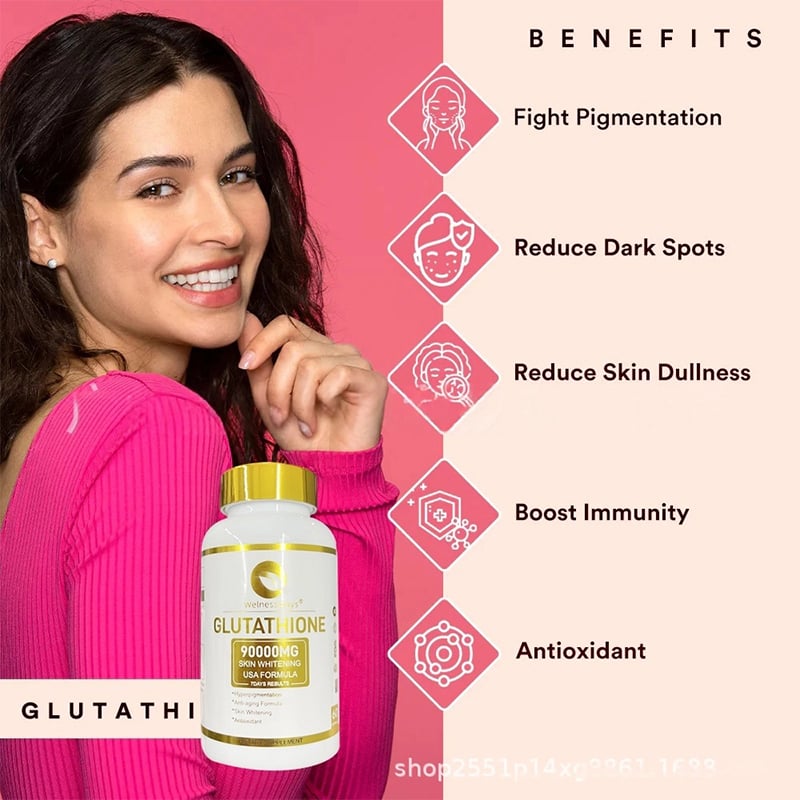 Picture of Wellness Ways Skin Whitening Glutathione 90000mg Blend (L-Glutathione, Vitamin C, Collagen, Kojic Acid) – For Dark Spots, Acne, Scar Removal with Anti-Aging Properties – 60 Capsules - Boost Glutathione for Better Health and Brighter Skin-1 BRIGHT