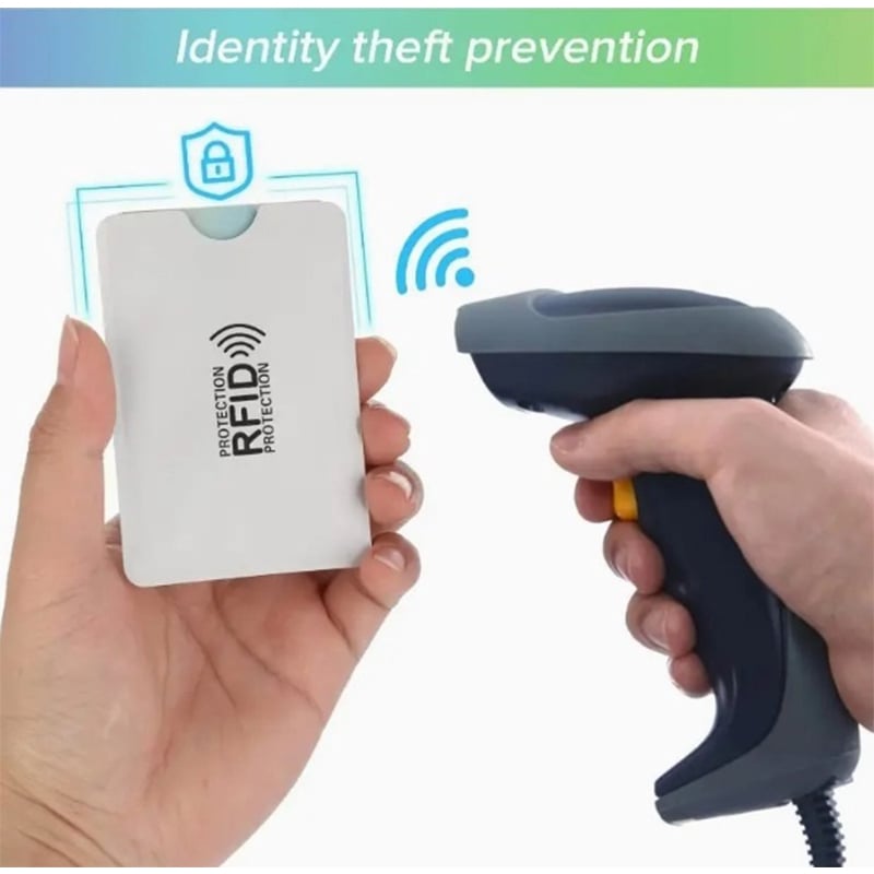 Picture of RFID Blocking Card Cover Debit/Credit Card Protector Holders in 3 colors Identity Theft Protection Secure Sleeve for Credit Cards, Debit Card-Size-10 CM- Pearl Silver