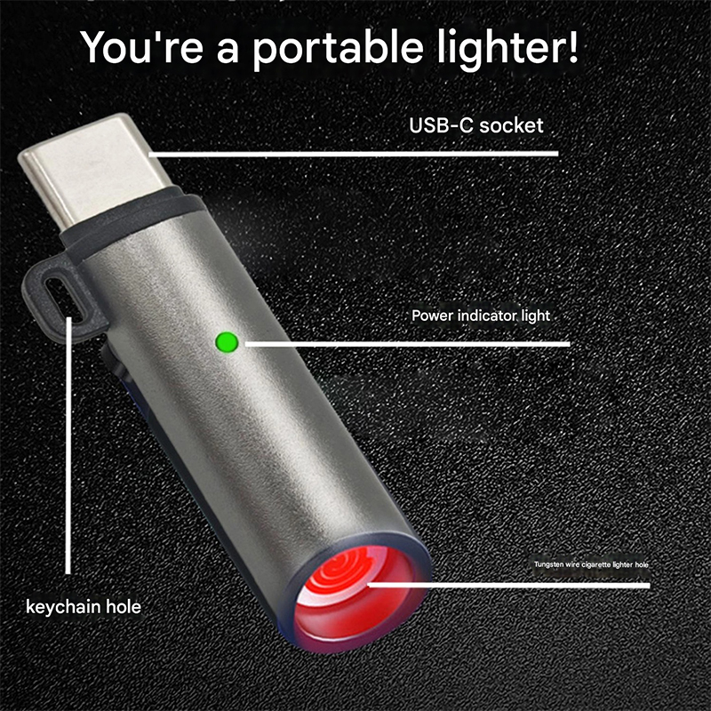Picture of Type-C Portable Mini Cigarette Lighter Travel Igniter Plug and Play with Smartphone Power bank C Type Interface Windproof Tungsten Wire Lighter-Ash Grey